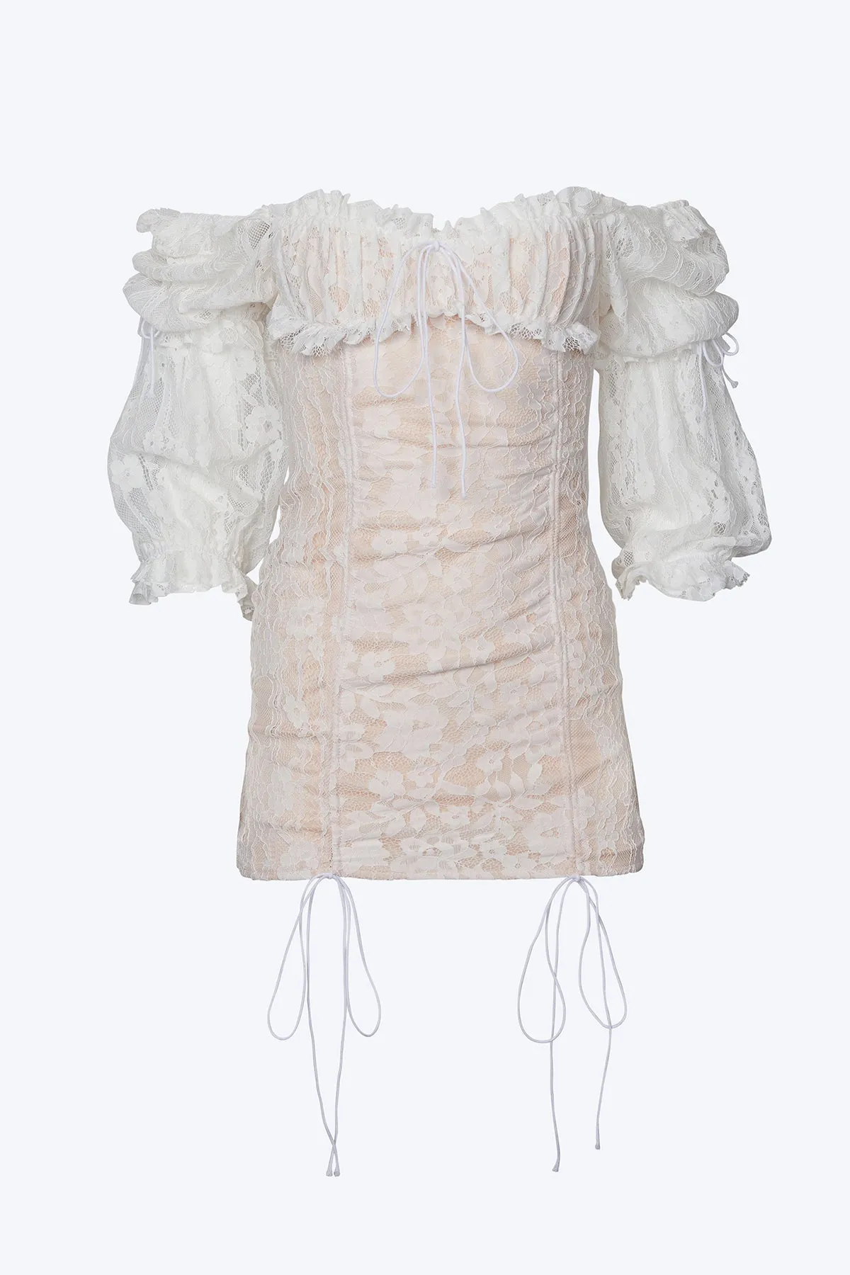 VINTAGE RUCHED LACE TULLE MINI DRESS