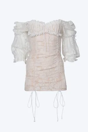 VINTAGE RUCHED LACE TULLE MINI DRESS