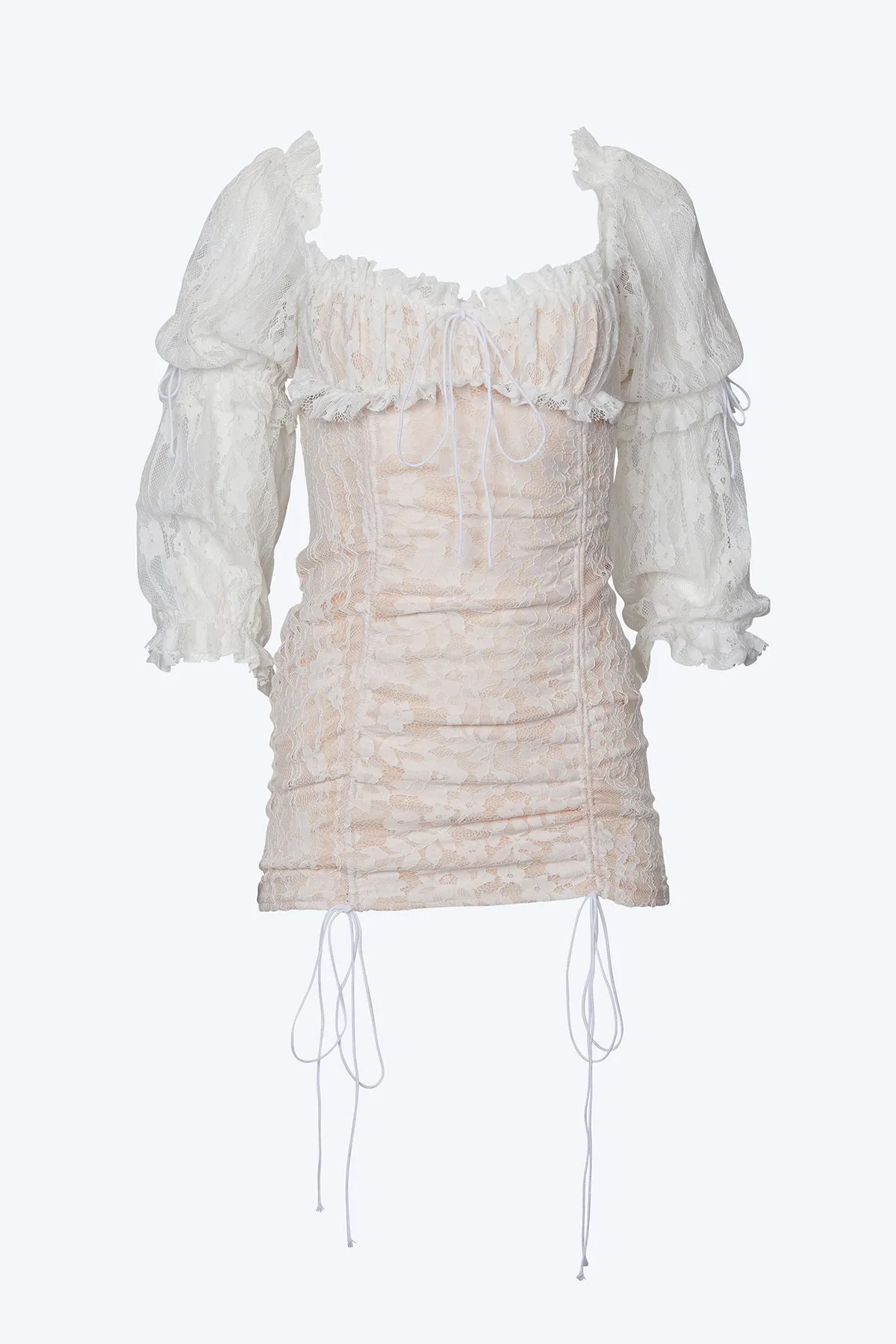 VINTAGE RUCHED LACE TULLE MINI DRESS