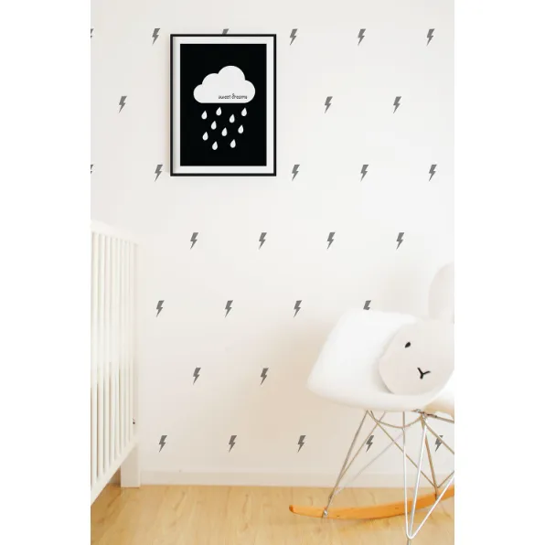Wall Vinyl Stickers - Grey Lightning Bolts