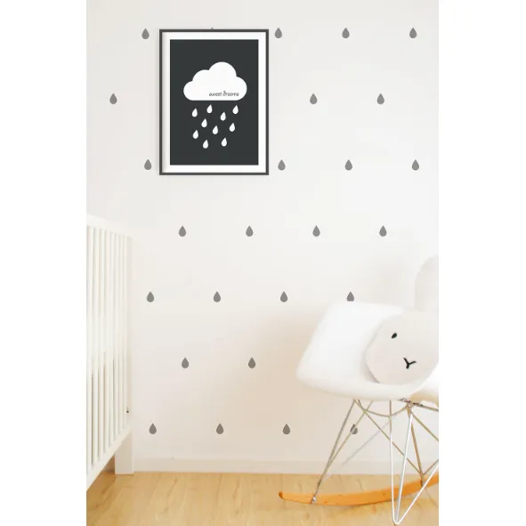 Wall Vinyl Stickers - Grey Raindrops