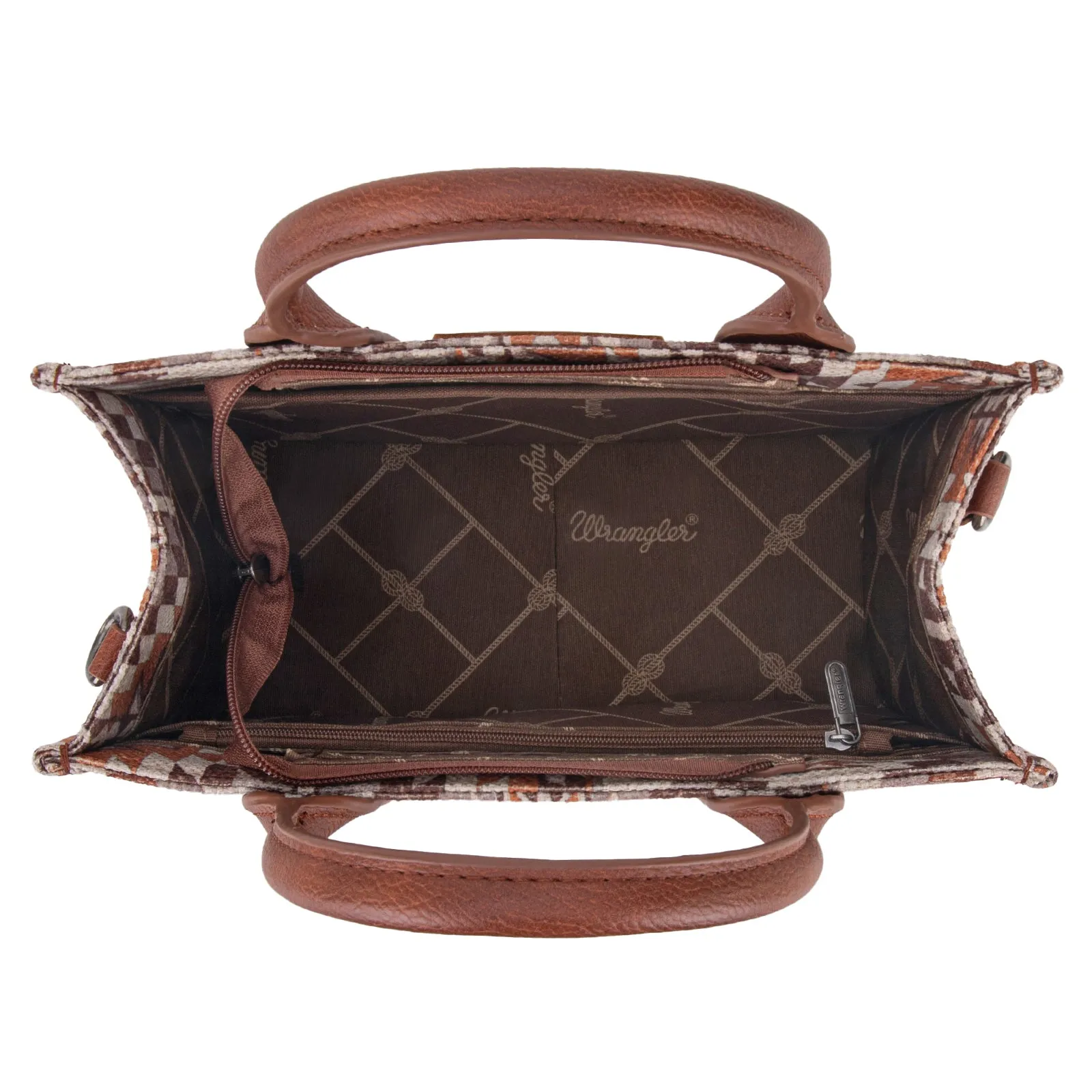 WG2213-8120S  Wrangler Southwestern Pattern Dual Sided Print -Tote/Crossbody - BROWN