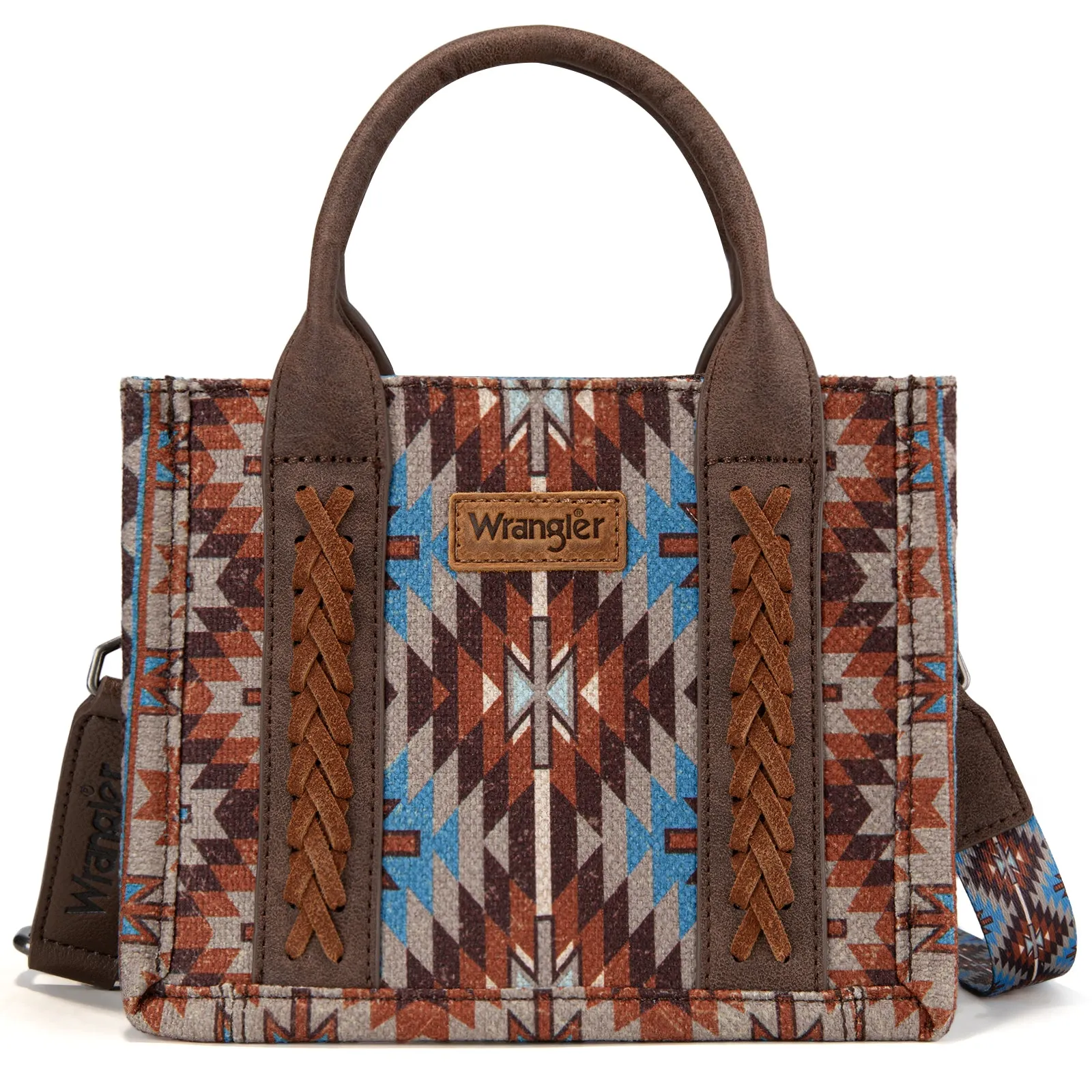 WG2213-8866S  Wrangler Southwestern Pattern Dual Sided Print Mini Tote/Crossbody -COFFEE