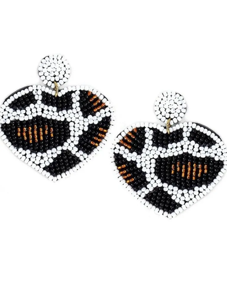 WHITE LEOPARD BEAD HEART EARRINGS
