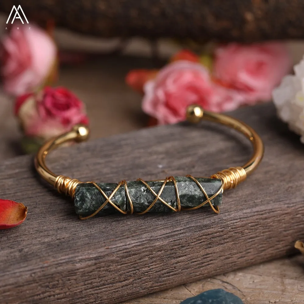 Wire Wrapped Larimar Stone Bracelet in Gold Copper - Available in various color