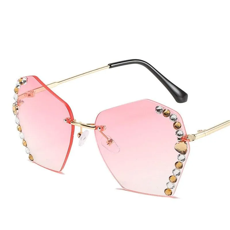 Women Vintage Rimless Designer Rhinestone Big Diamond Bling Eyeglasses