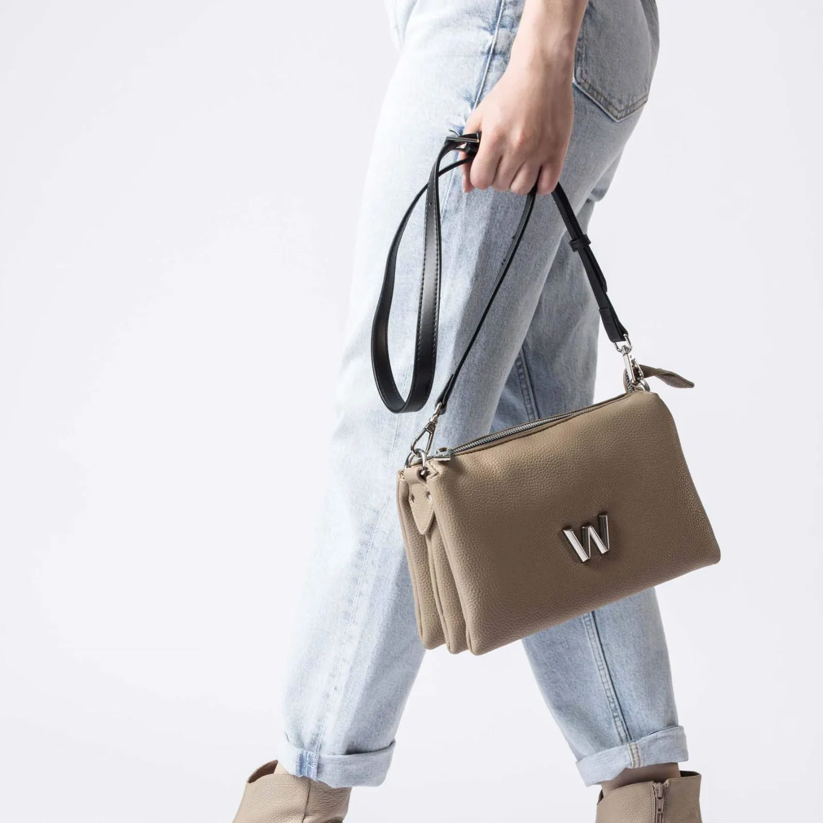 Wonders Taupe Triple Compartment Crossbody Bag