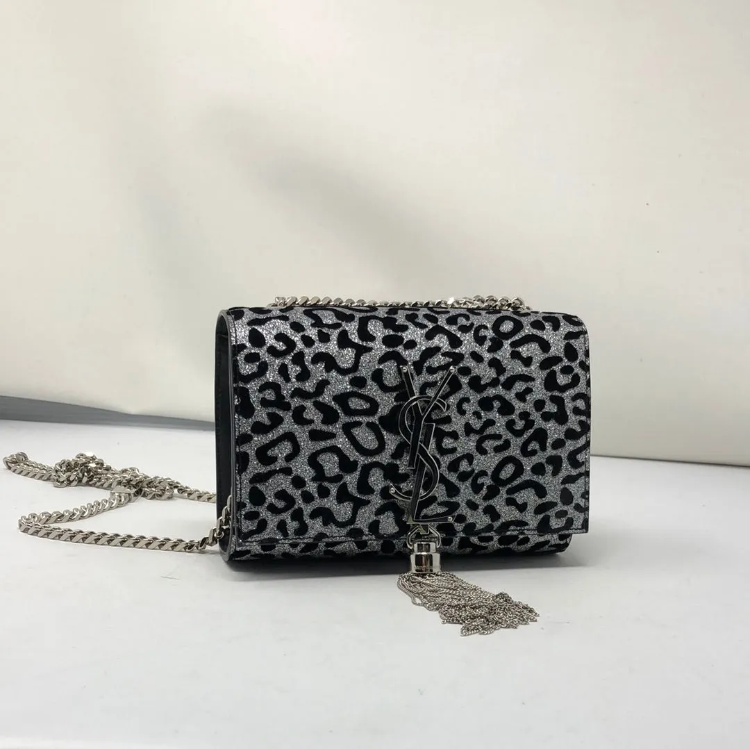 YSL Glitter Leopard Print Tassle Crossbody Bag