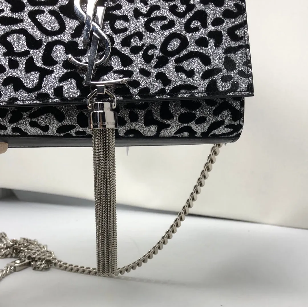 YSL Glitter Leopard Print Tassle Crossbody Bag
