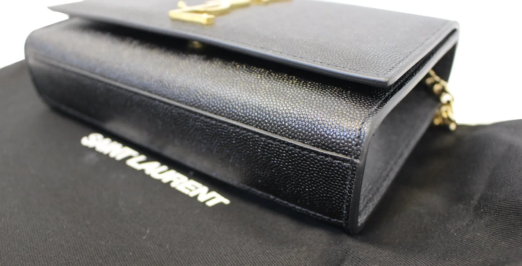 YVES SAINT LAURENT Kate Black Leather Gold Chain Clutch Crossbody Bag