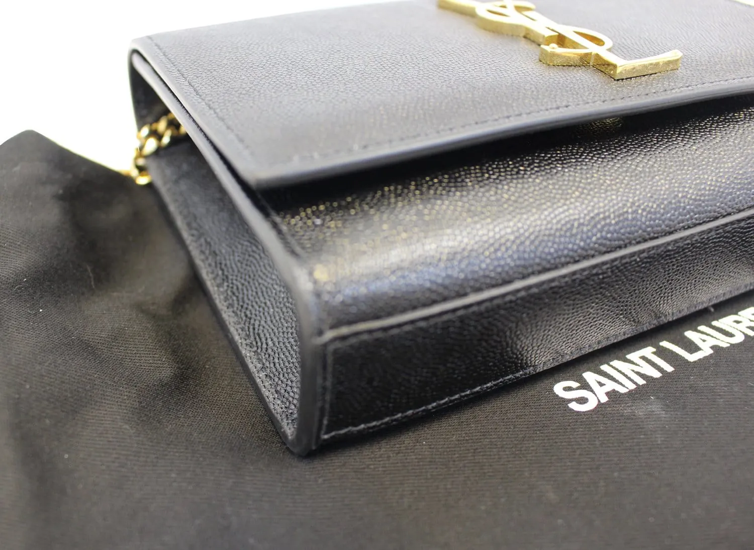 YVES SAINT LAURENT Kate Black Leather Gold Chain Clutch Crossbody Bag