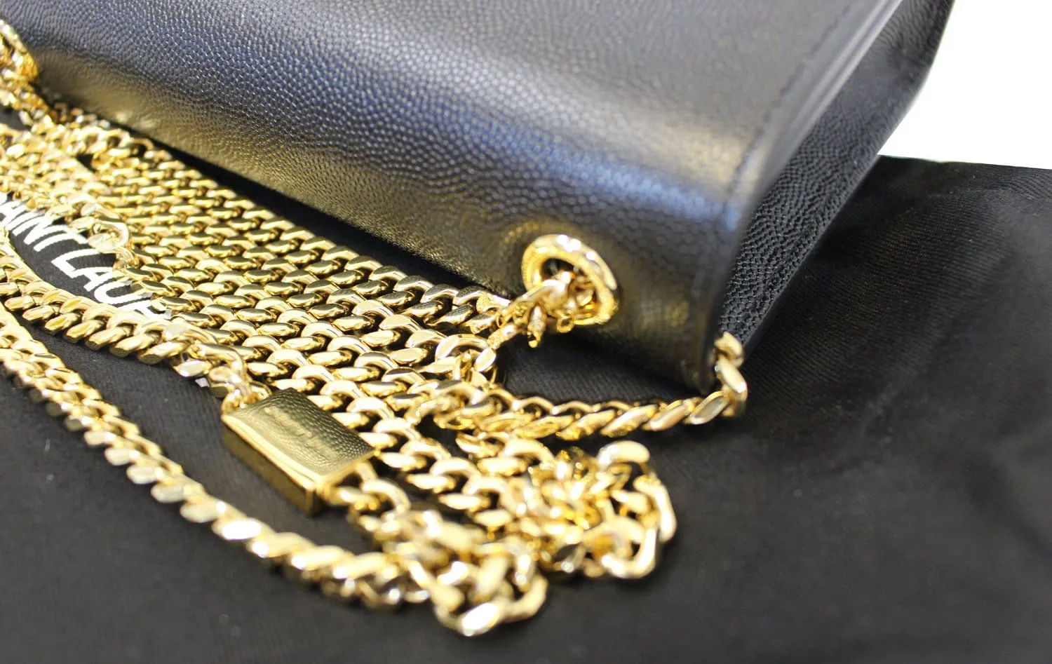 YVES SAINT LAURENT Kate Black Leather Gold Chain Clutch Crossbody Bag