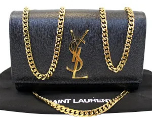 YVES SAINT LAURENT Kate Black Leather Gold Chain Clutch Crossbody Bag