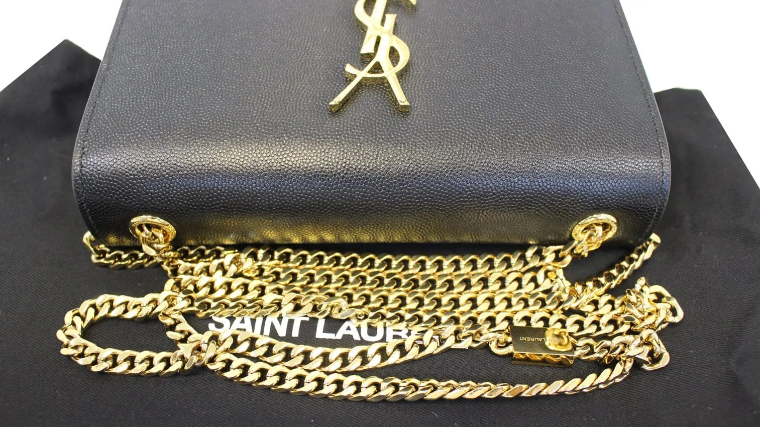 YVES SAINT LAURENT Kate Black Leather Gold Chain Clutch Crossbody Bag