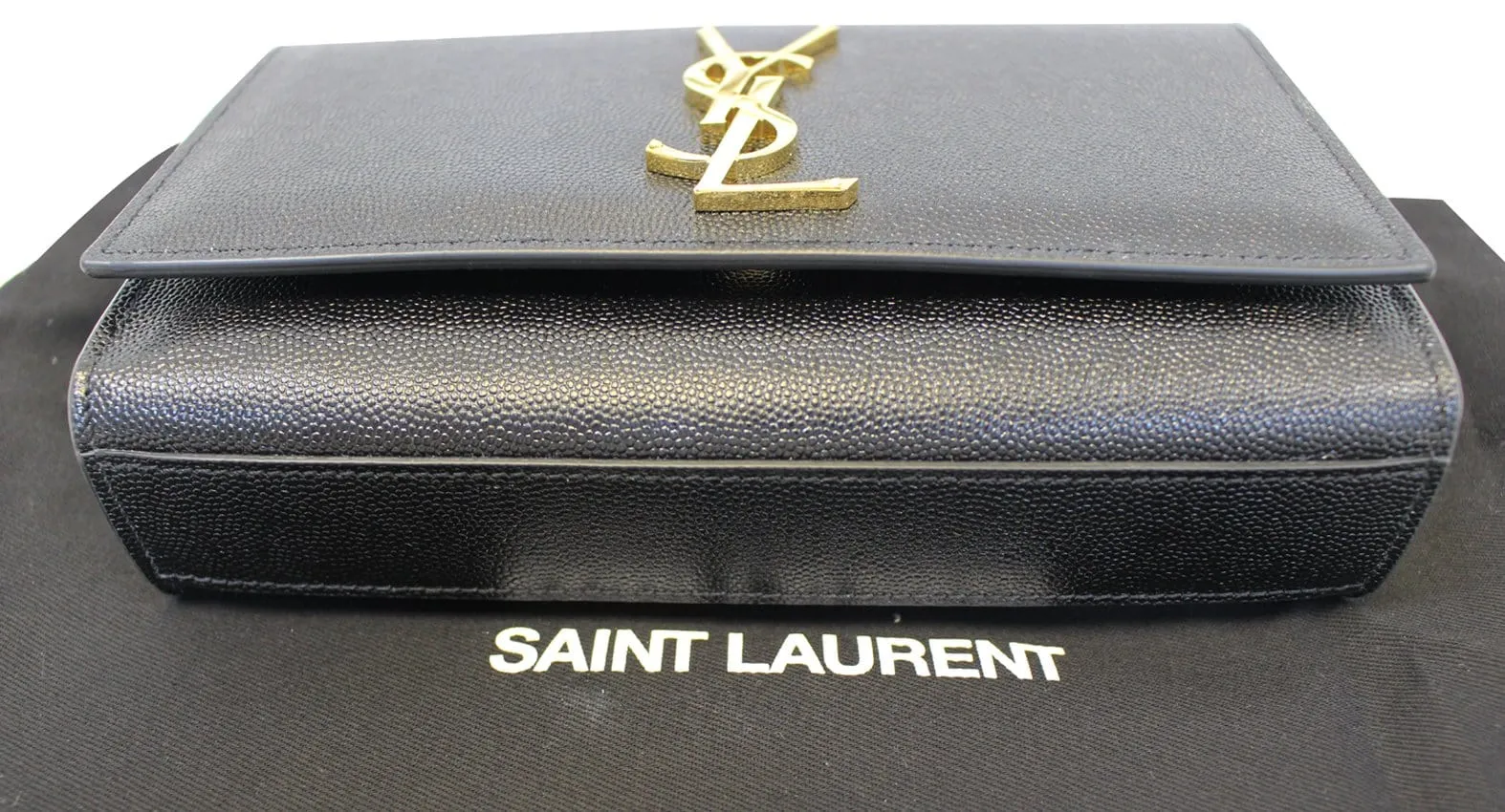 YVES SAINT LAURENT Kate Black Leather Gold Chain Clutch Crossbody Bag